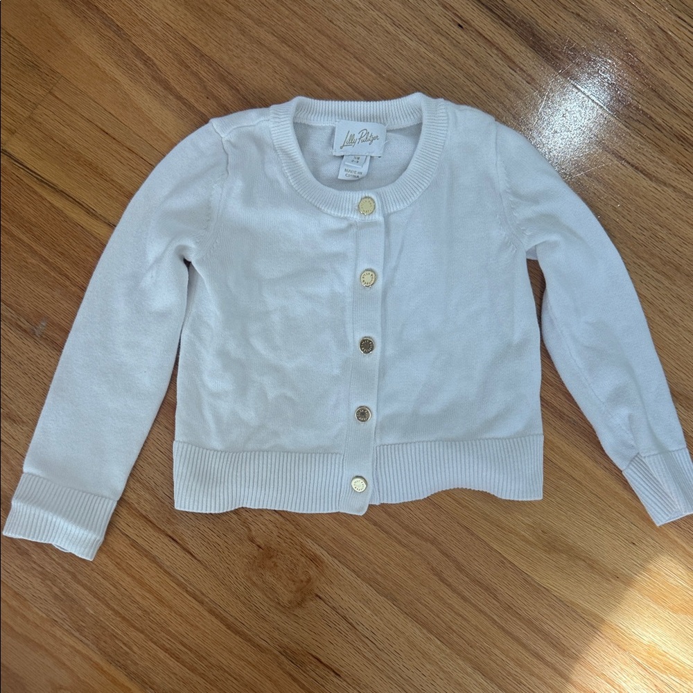 Lilly Pulitzer pristine White Button-Front Crew Cardigan with Gold Buttons